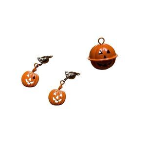 Vintage Halloween clip on earrings jewelry pumpkin JOL bells lot
